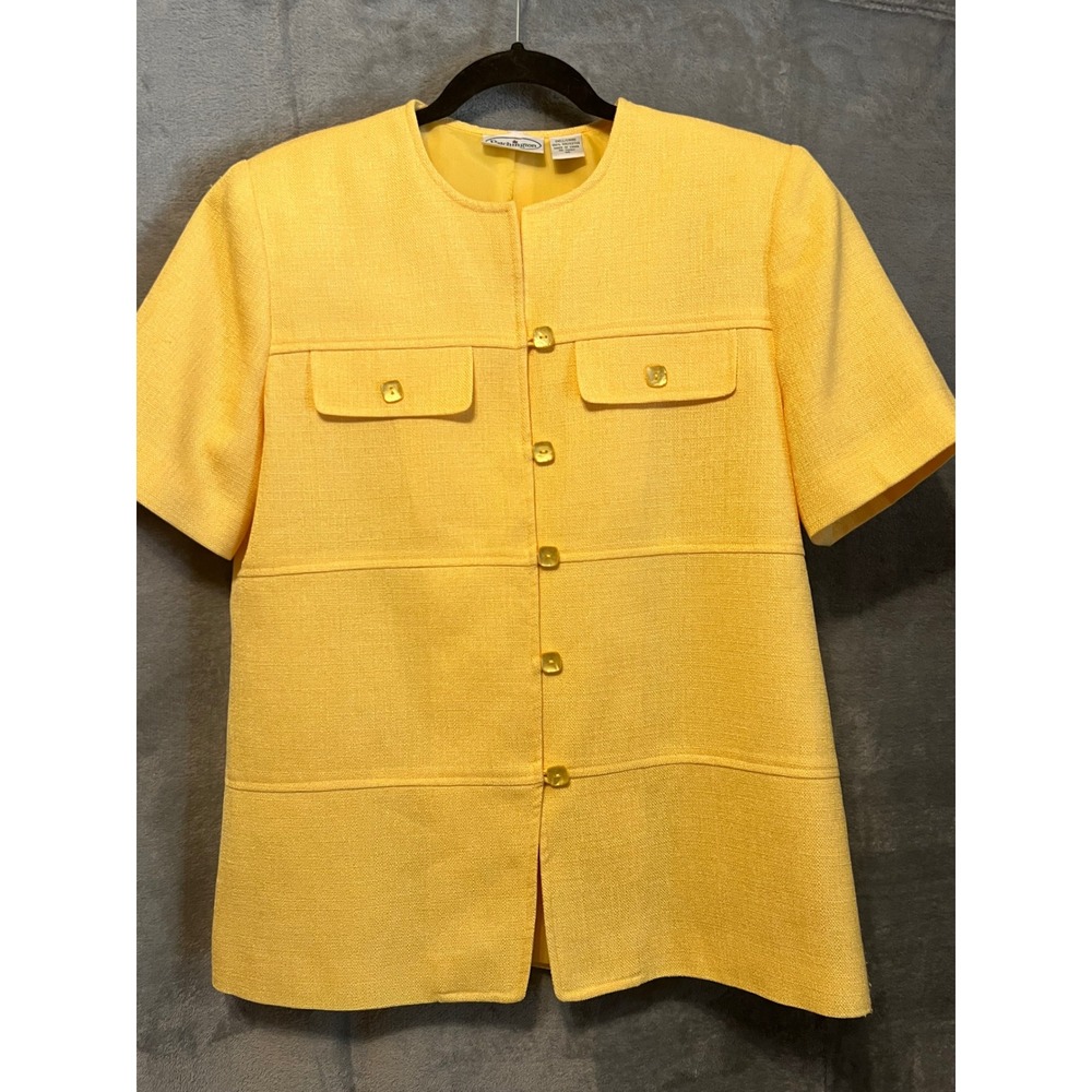 Patchington‎ Size 10 Yellow Textured Short Sleeve Jacket Gold Buttons Lined